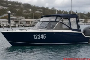 Tasmania Boat Registration Stickers for Dark Hull White Boat Regos on Dark Hull